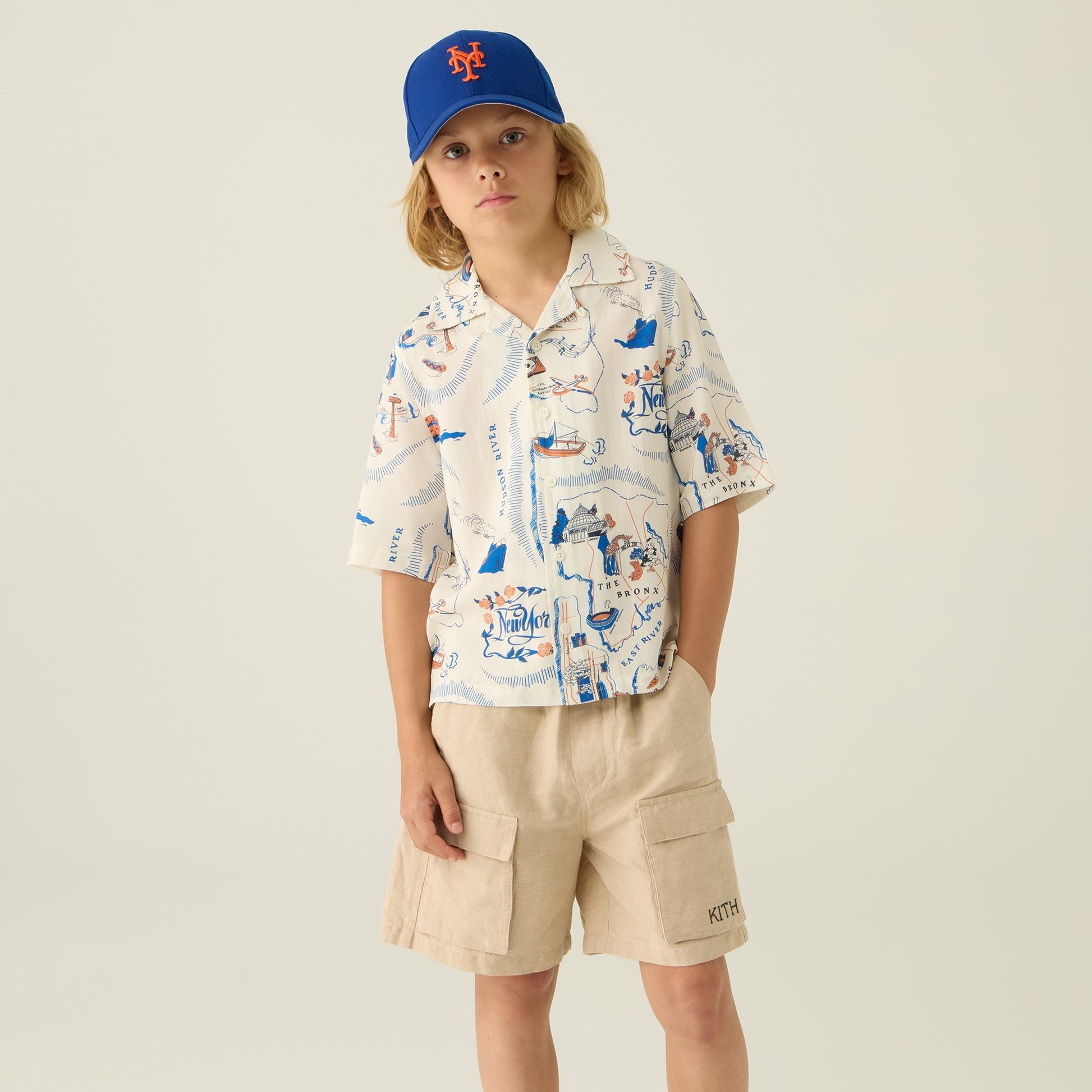 Kids Kith Kith Kids New York Thompson Camp Shirt - Sandrift