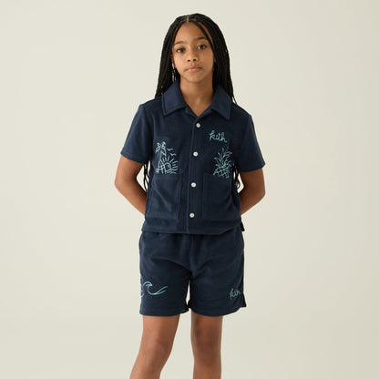 Kids Kith Kith Kids Novelty Terry Camp Shirt - Nocturnal