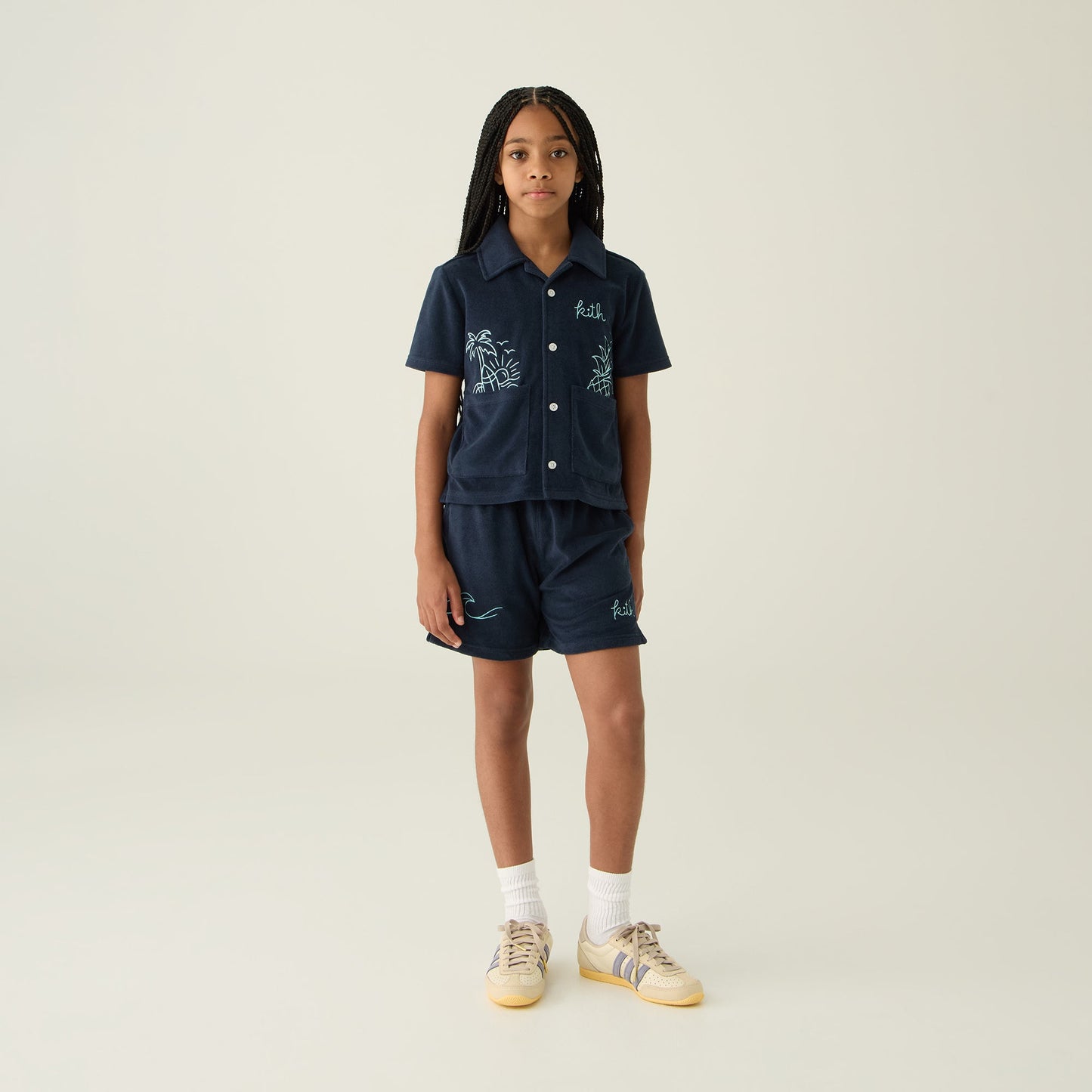 Kids Kith Kith Kids Novelty Terry Camp Shirt - Nocturnal