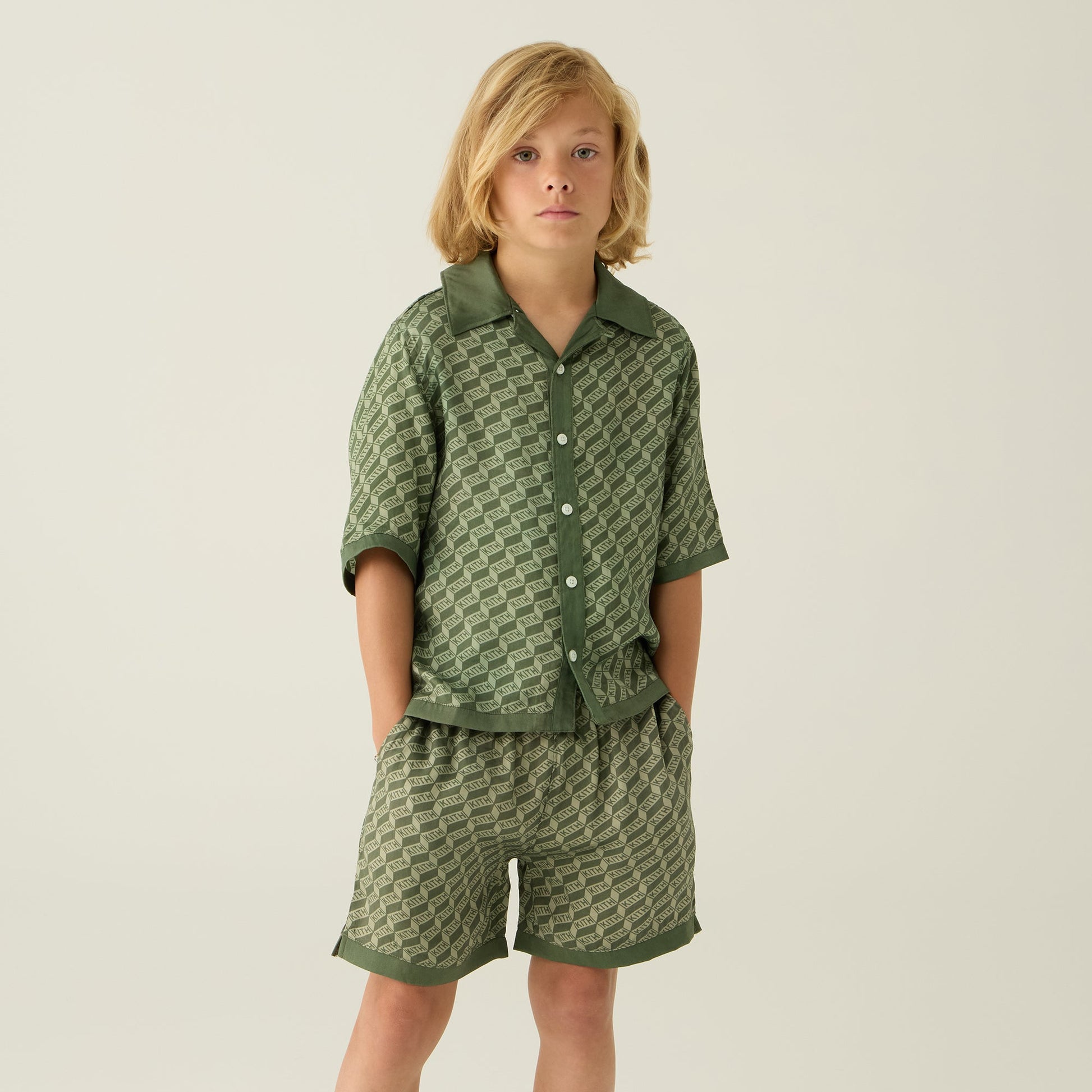 Kids Kith Kith Kids Monogram Thompson Camp Short - Spear