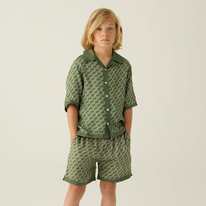 Kids Kith Kith Kids Monogram Thompson Camp Shirt - Spear