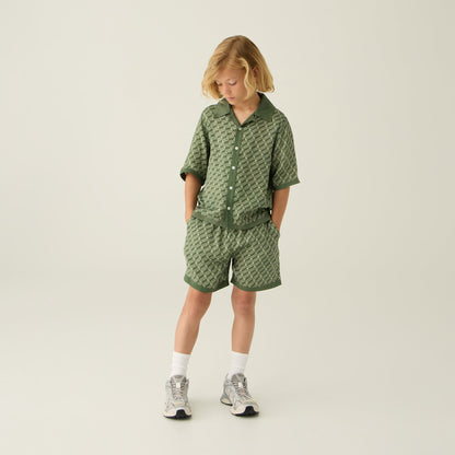 Kids Kith Kith Kids Monogram Thompson Camp Shirt - Spear