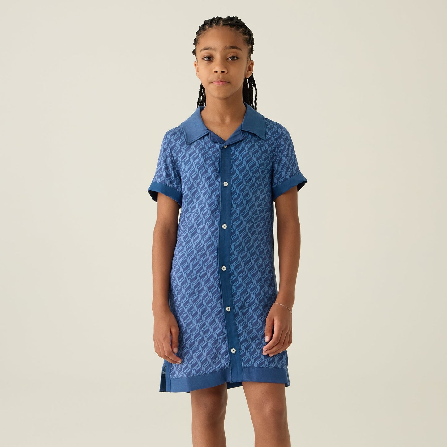 Kids Kith Kith Kids Monogram Camp Shirt Dress - Atlantic