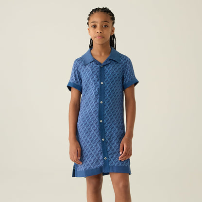 Kids Kith Kith Kids Monogram Camp Shirt Dress - Atlantic