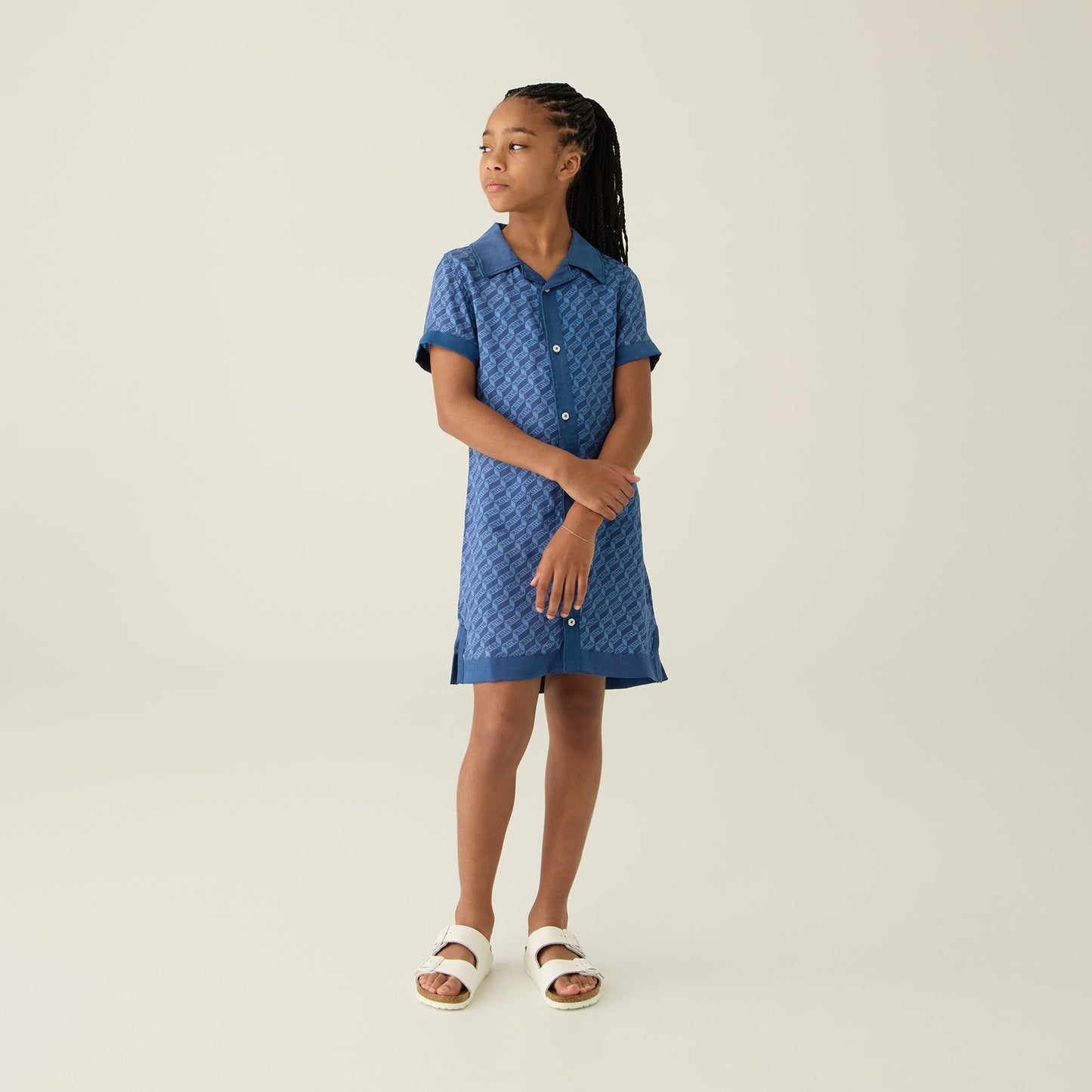 Kids Kith Kith Kids Monogram Camp Shirt Dress - Atlantic