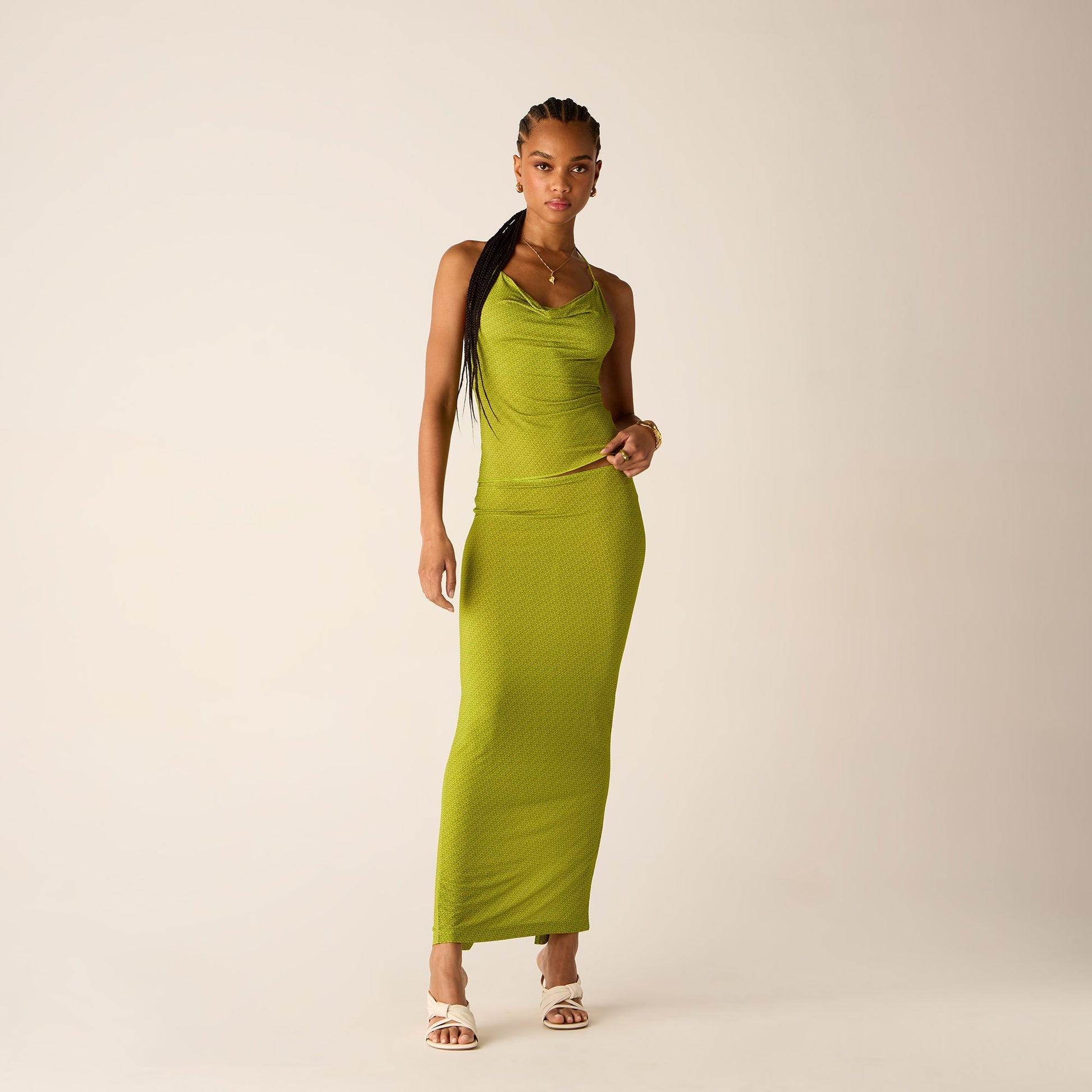 Women Kith Kith Women Mila Micro Monogram Maxi Skirt - Pistachio