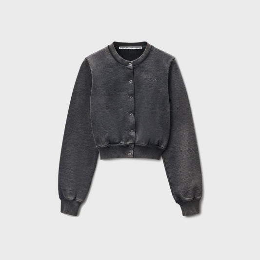 Women Kith Alexander Wang Shrunken Snap Cardigan Crewneck - Washed Black