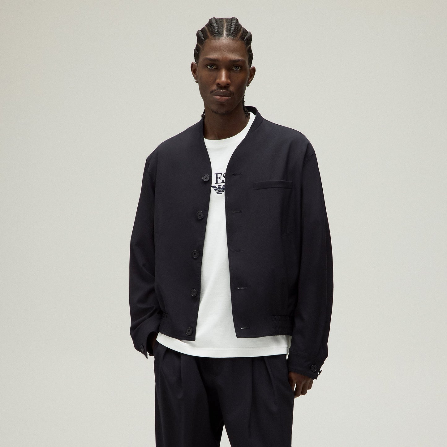 Men Kith Giorgio Armani & Kith Collarless Bomber Jacket - Admiral