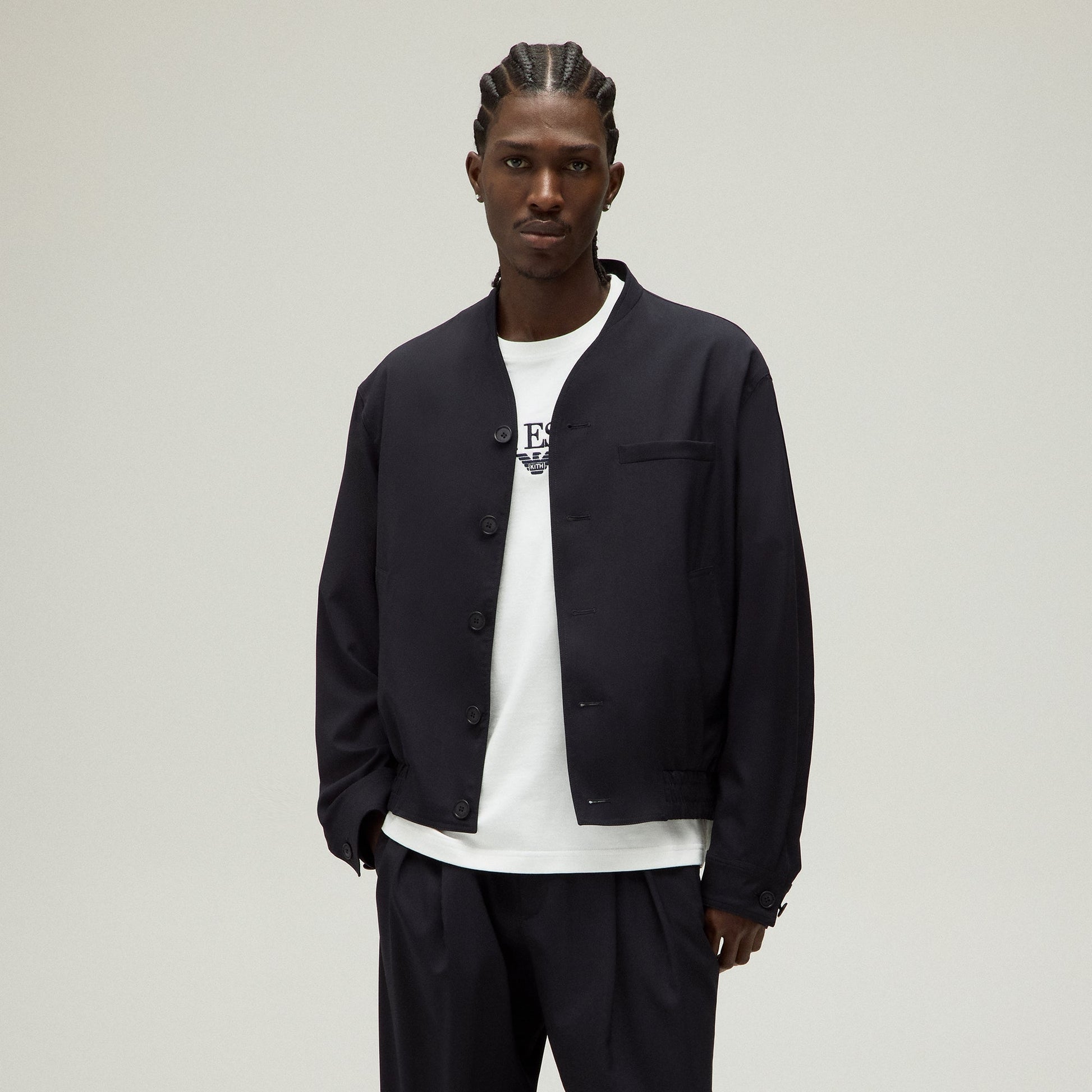 Men Kith Giorgio Armani & Kith Collarless Bomber Jacket - Admiral