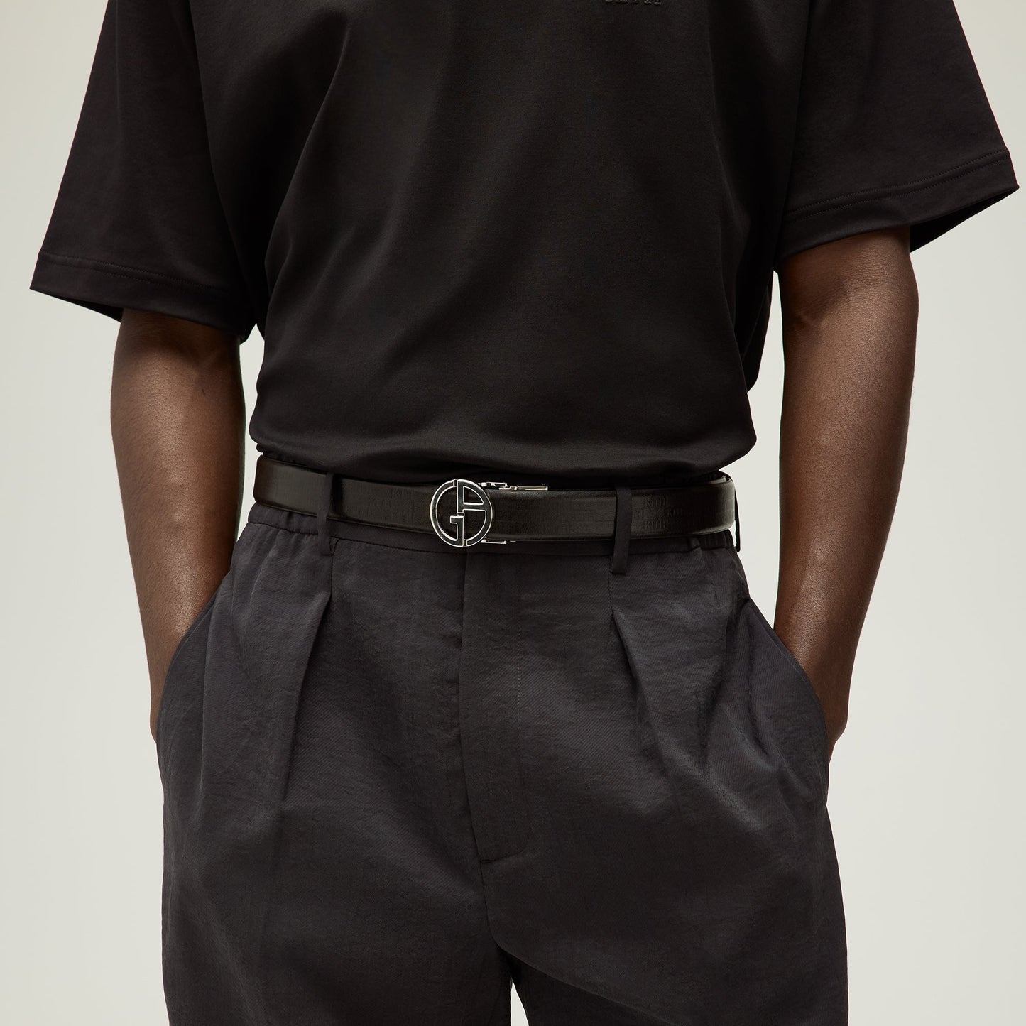 Men Kith Giorgio Armani & Kith Reversible Leather Belt - Black