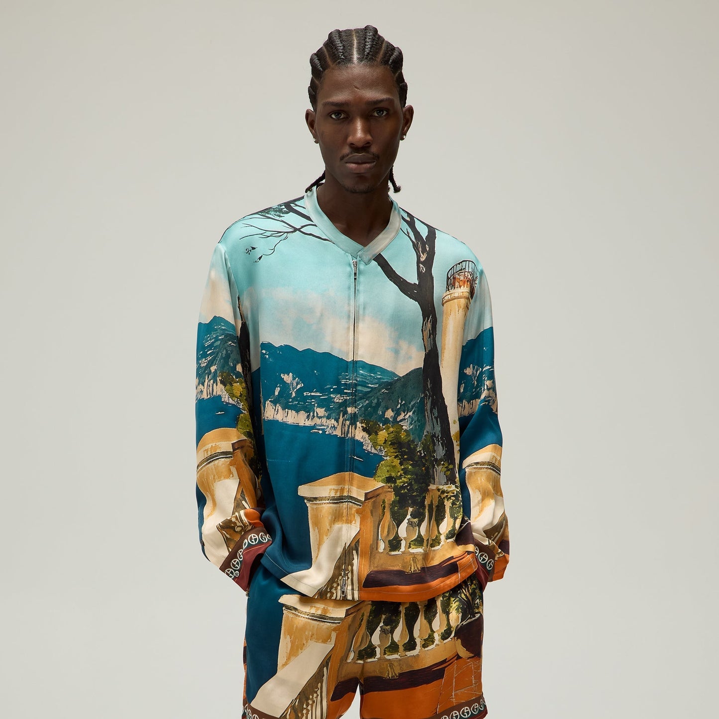 Men Kith Giorgio Armani & Kith Capri Long Sleeve Zip-Up Shirt - Multi