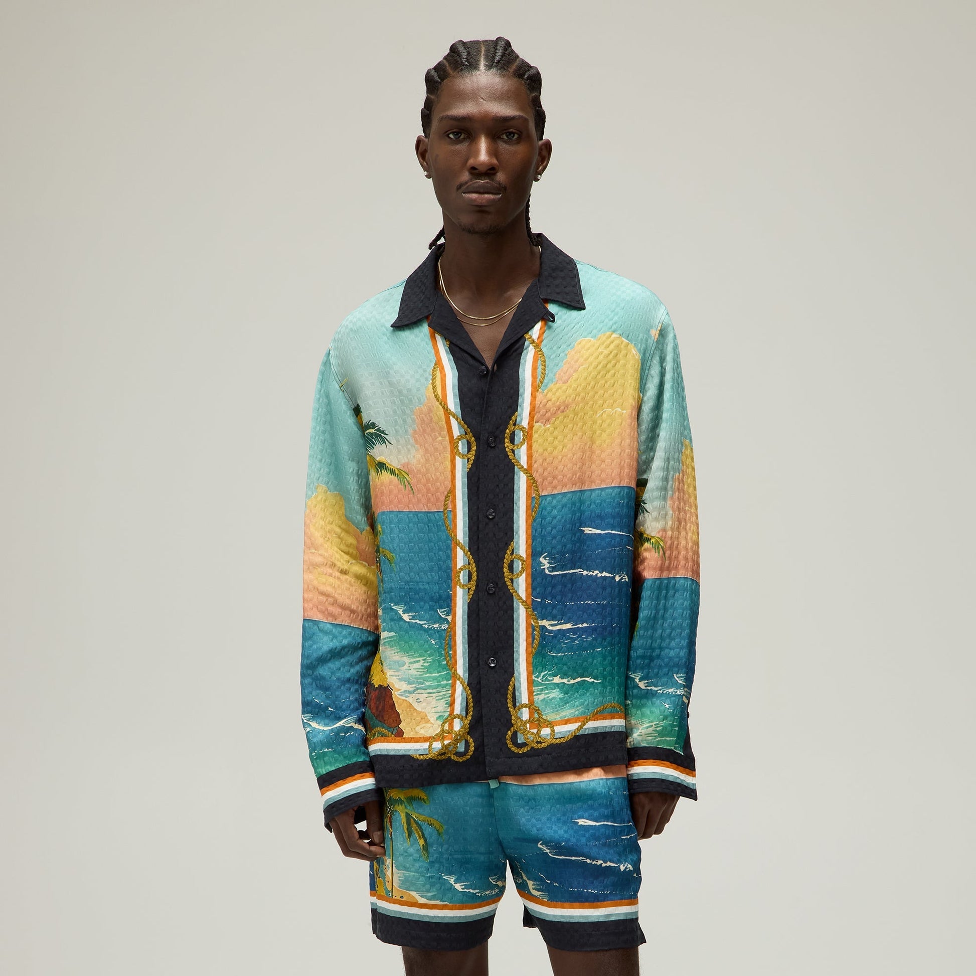 Men Kith Giorgio Armani & Kith Ornamental Print Long Sleeve Thompson Camp Colla