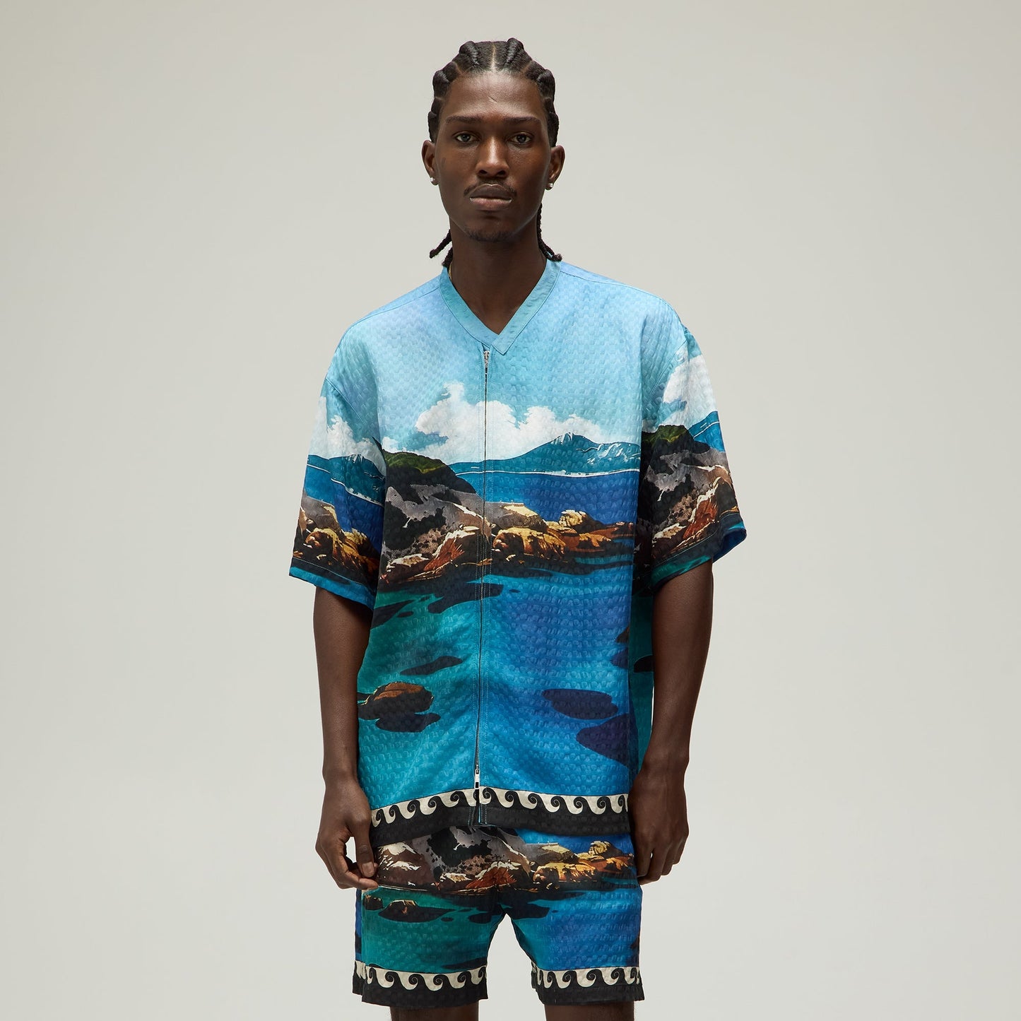 Men Kith Giorgio Armani & Kith Sardinia Short Sleeve Zip Shirt - Multi