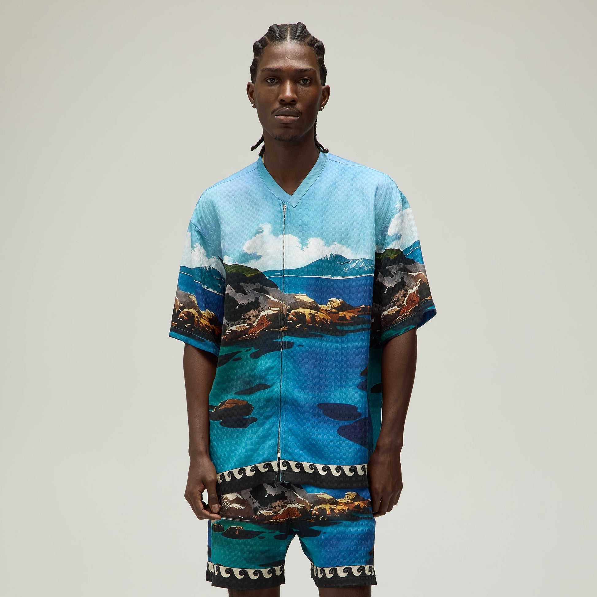Men Kith Giorgio Armani & Kith Sardinia Short Sleeve Zip Shirt - Multi