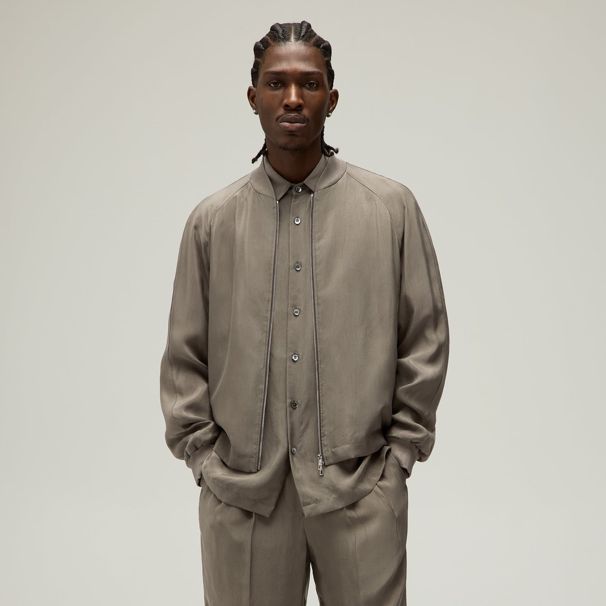 Men Kith Giorgio Armani & Kith Silky Bomber Jacket - Gravel
