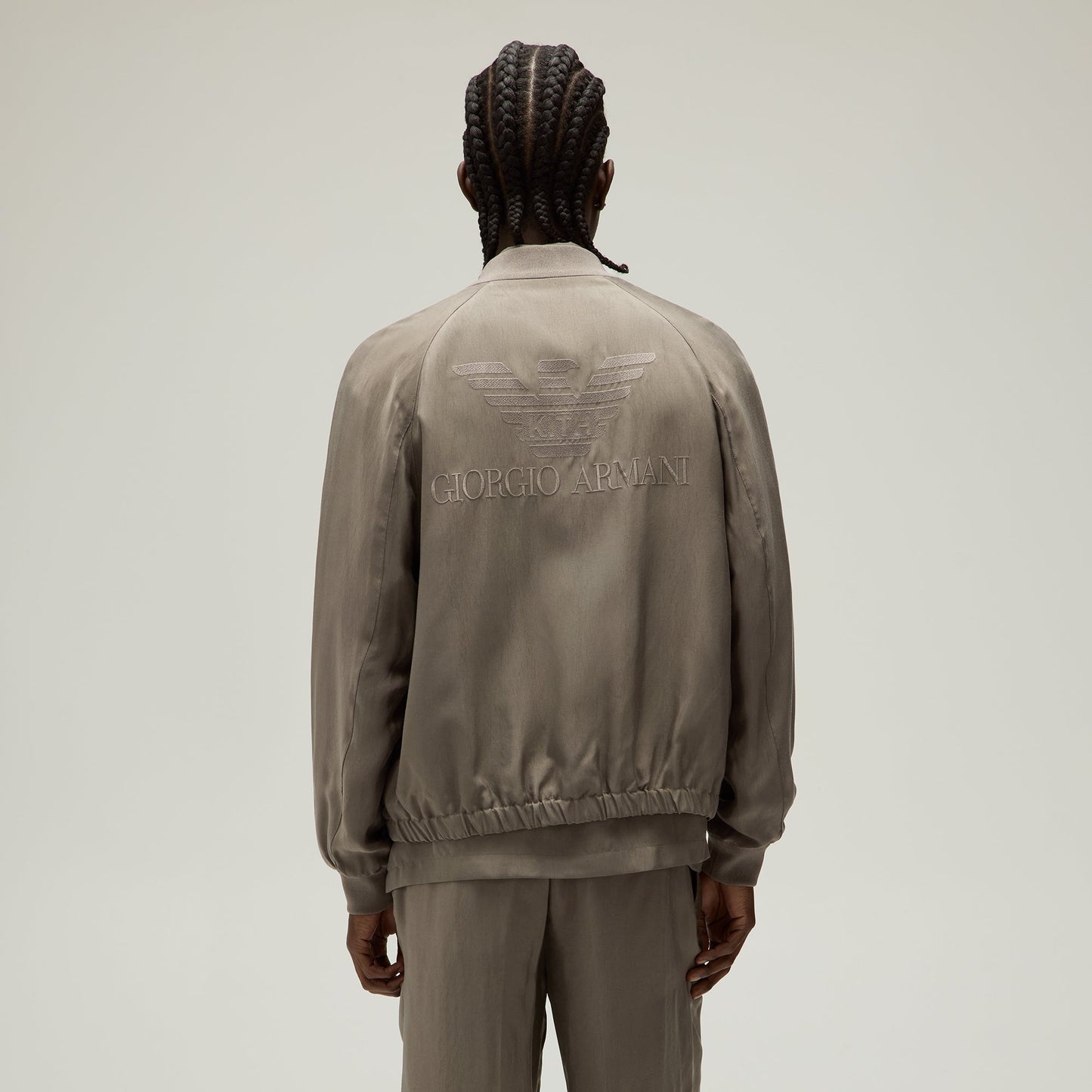Men Kith Giorgio Armani & Kith Silky Bomber Jacket - Gravel