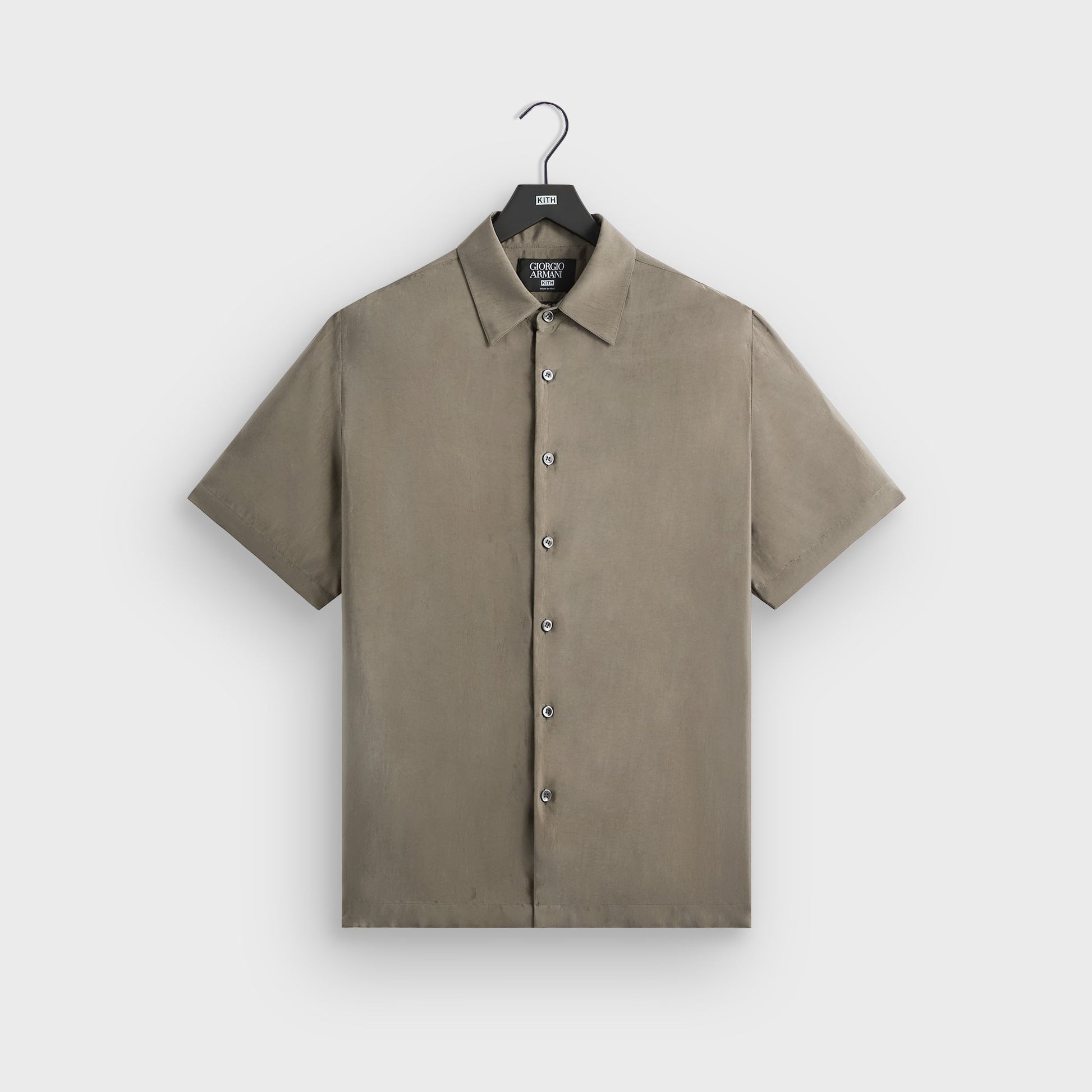 Men Kith Giorgio Armani & Kith Silky Short Sleeve Button Up - Gravel