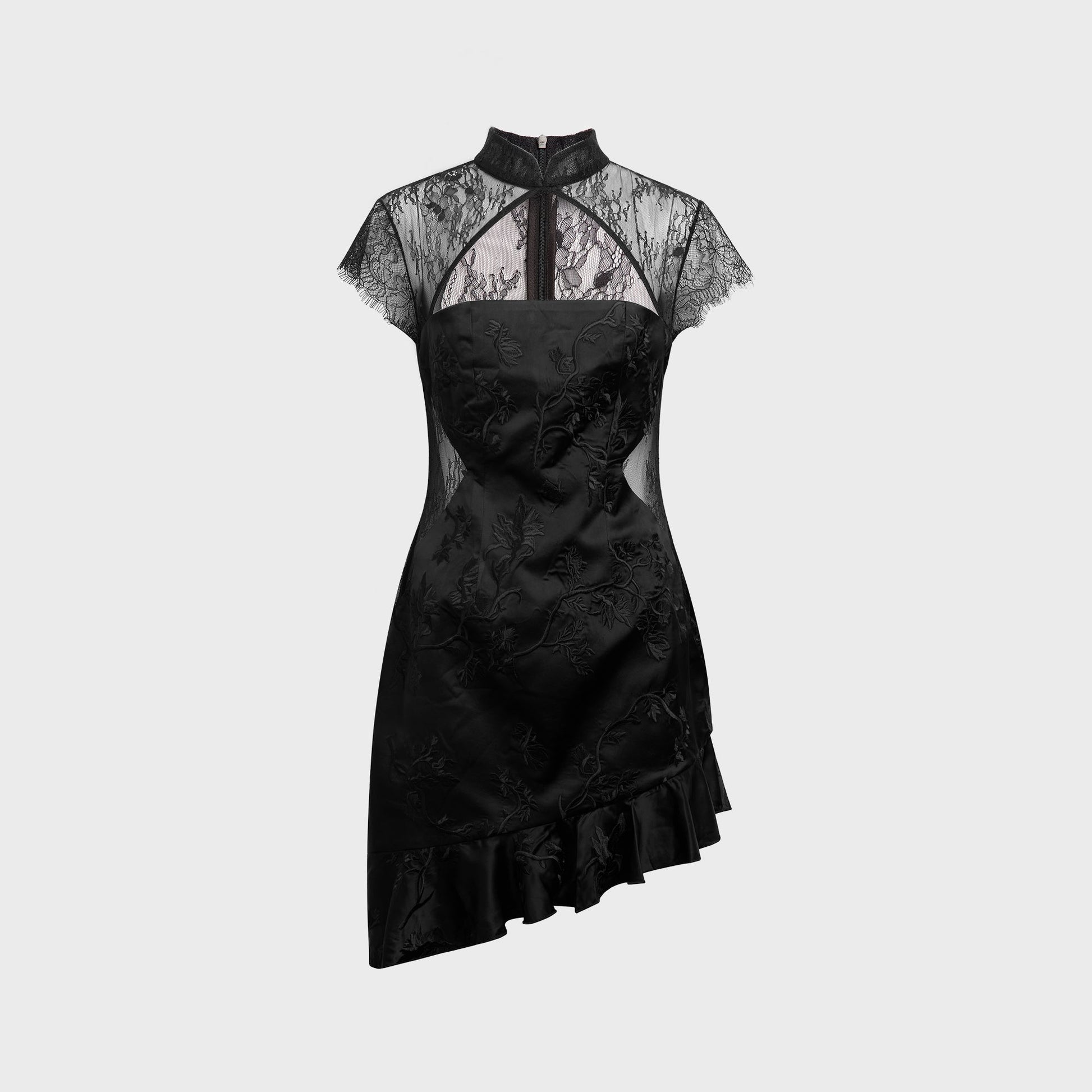 Women Kith Kim Shui Lucy Silk Embroidered Lace Qi Pao - Black