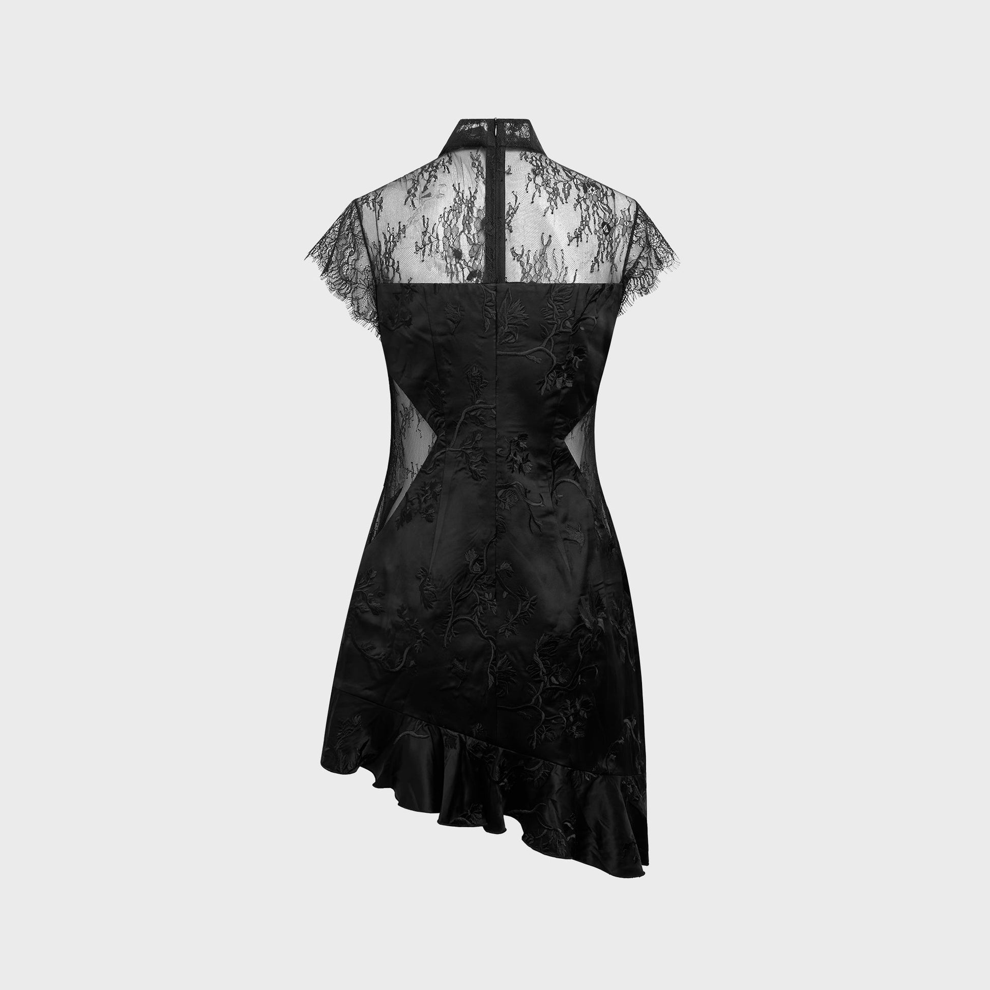 Women Kith Kim Shui Lucy Silk Embroidered Lace Qi Pao - Black