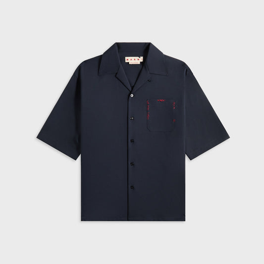 Men Kith Marni Blue Tropical Wool Bowling Shirt - Blue / Black