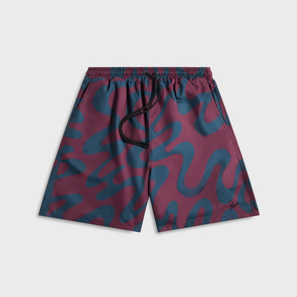 Men Kith by Parra Splashed Swim Shorts - Burgundy