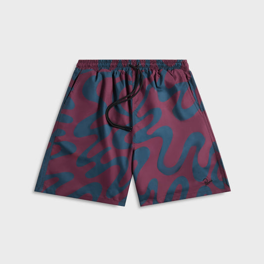Men Kith by Parra Splashed Swim Shorts - Burgundy