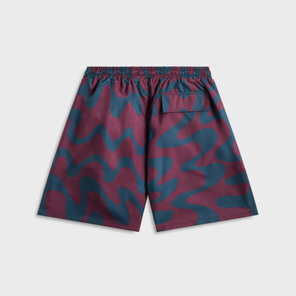 Men Kith by Parra Splashed Swim Shorts - Burgundy