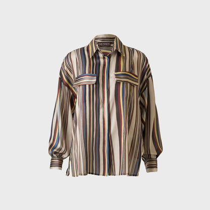 Women Kith Siedres Oversized Satin Shirt with Front Pockets - Multi