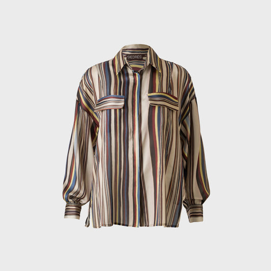 Women Kith Siedres Oversized Satin Shirt with Front Pockets - Multi