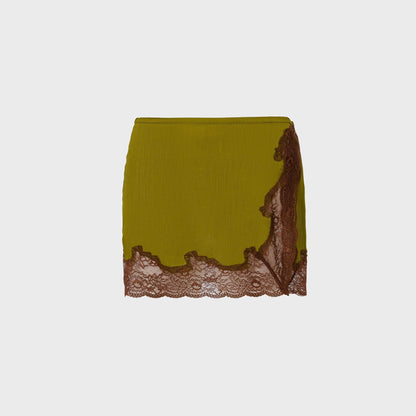 Women Kith Siedres Lace-Trimmed Satin Mini Skirt - Khaki